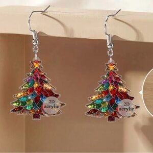Cute Holiday Christmas Tree Acrylic/Resin Hook Dangle Earrings Christmas NEW